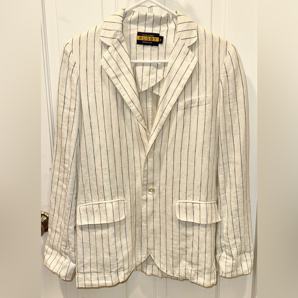 Rugby Ralph Lauren Cream Blazer with Blue Pinstripes